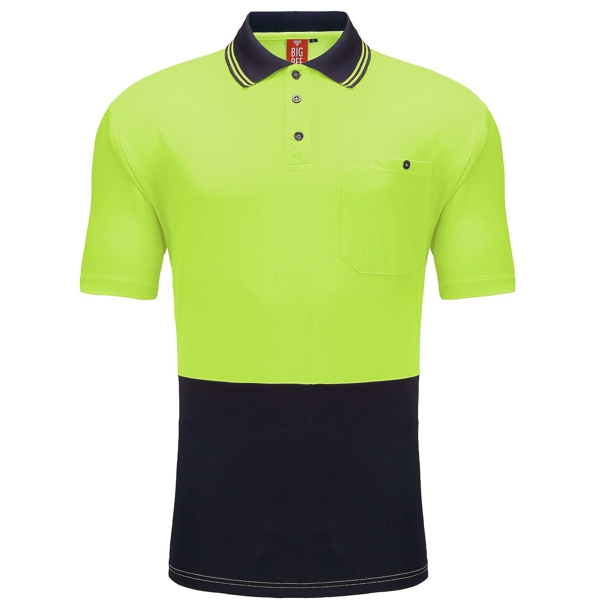 "Hi-Vis Short Sleeve Work polo shirt in yellow navy, front – Big Bee Workwear"