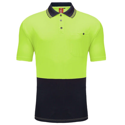 "Hi-Vis Short Sleeve Work polo shirt in yellow navy, front – Big Bee Workwear"