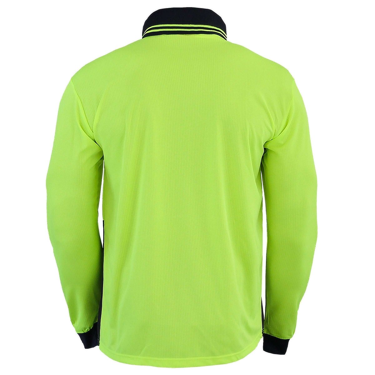"Hi-Vis Long Sleeve Work polo shirt in yellow navy, back – Big Bee Workwear"