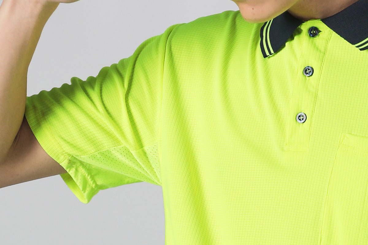 "Hi-Vis Long Sleeve Work polo shirt arm-pit detail close-up – Big Bee Workwear"