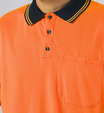 "hivis work polo shirt chest detail close-up – Big Bee Workwear"