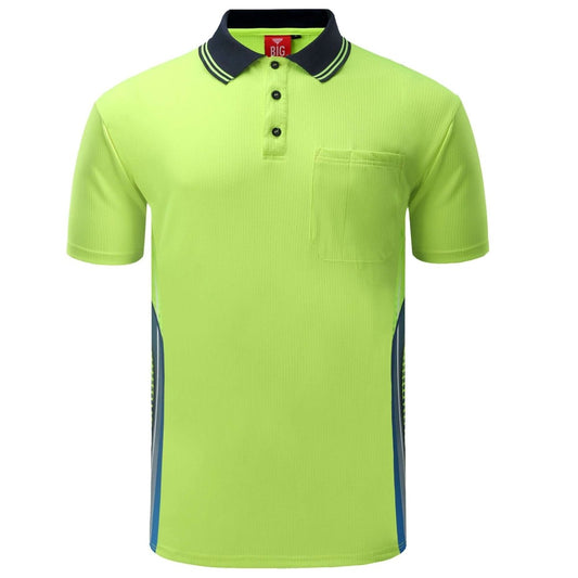 TECH Hi-Vis work polo shirt in yellow navy, Short Sleeve, front – Big Bee Workwear
