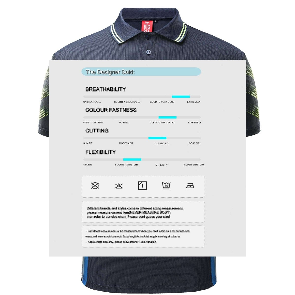 "Men’s TECH polo shirt, Short Sleeve, design notes – Big Bee Workwear"