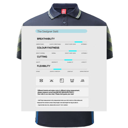 "Men’s TECH polo shirt, Short Sleeve, design notes – Big Bee Workwear"