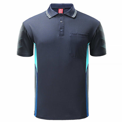"Men’s TECH polo shirt in Navy Blue with Sky Blue, Short Sleeve, front – Big Bee Workwear"