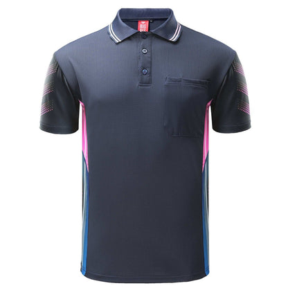"Men’s TECH polo shirt in Navy Blue with Pink, Short Sleeve, front – Big Bee Workwear"