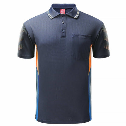 "Men’s TECH polo shirt in Navy Blue with Orange, Short Sleeve, front – Big Bee Workwear"