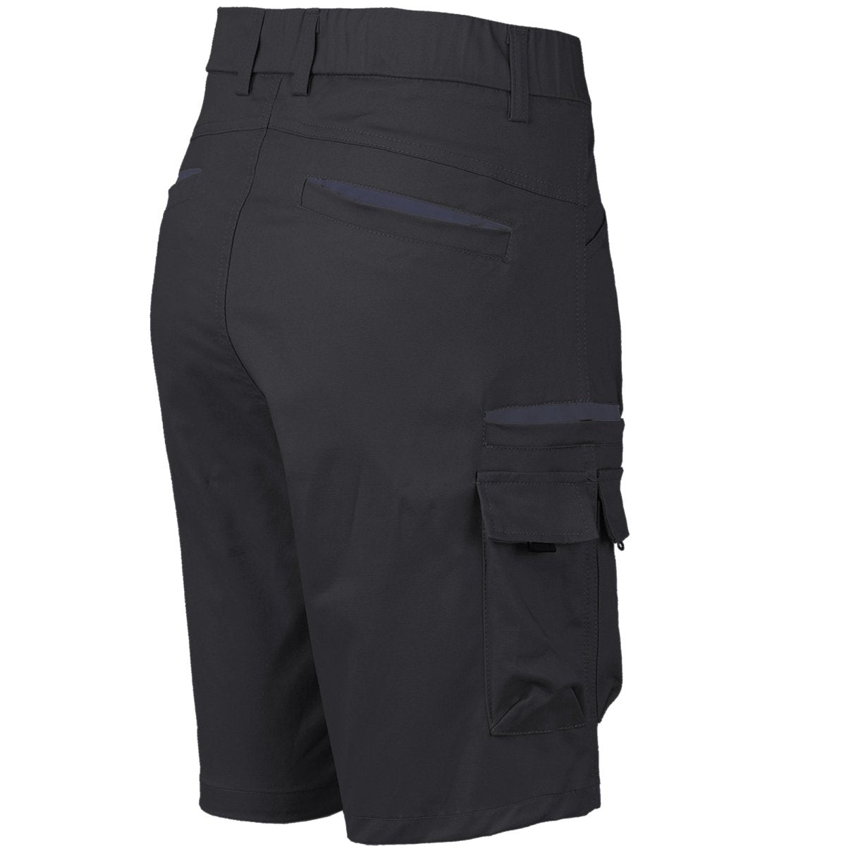 "warp work shorts in black, back angle – Big Bee Workwear"
