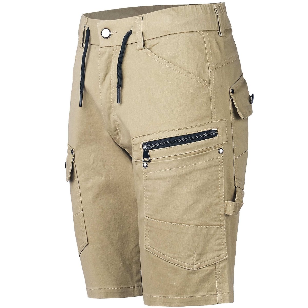 "utility work shorts in khaki, front – Big Bee Workwear"