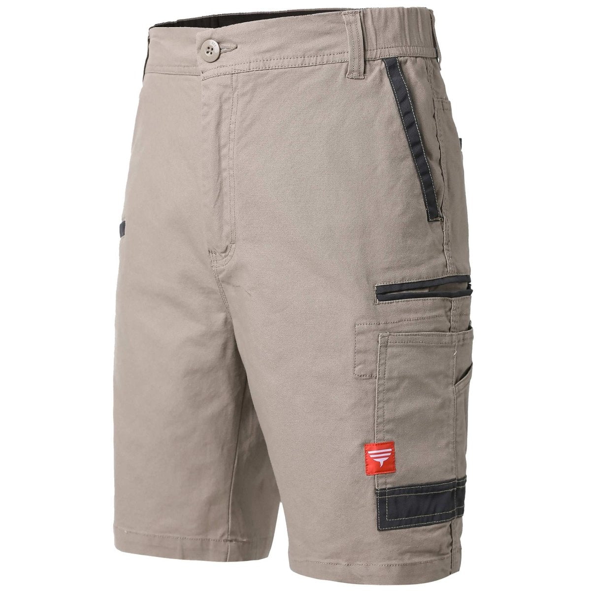 "brumby work shorts in khaki, side – Big Bee Workwear"
