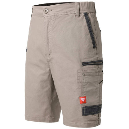 "brumby work shorts in khaki, side – Big Bee Workwear"