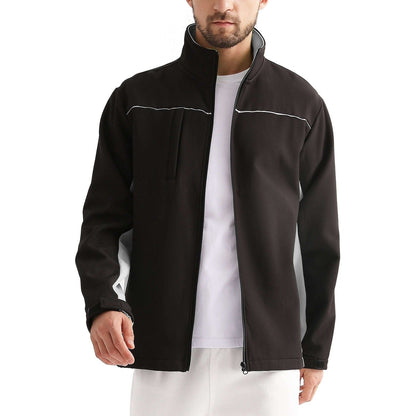 "panel softshell jacket in Black with grey, model front – Big Bee Workwear"