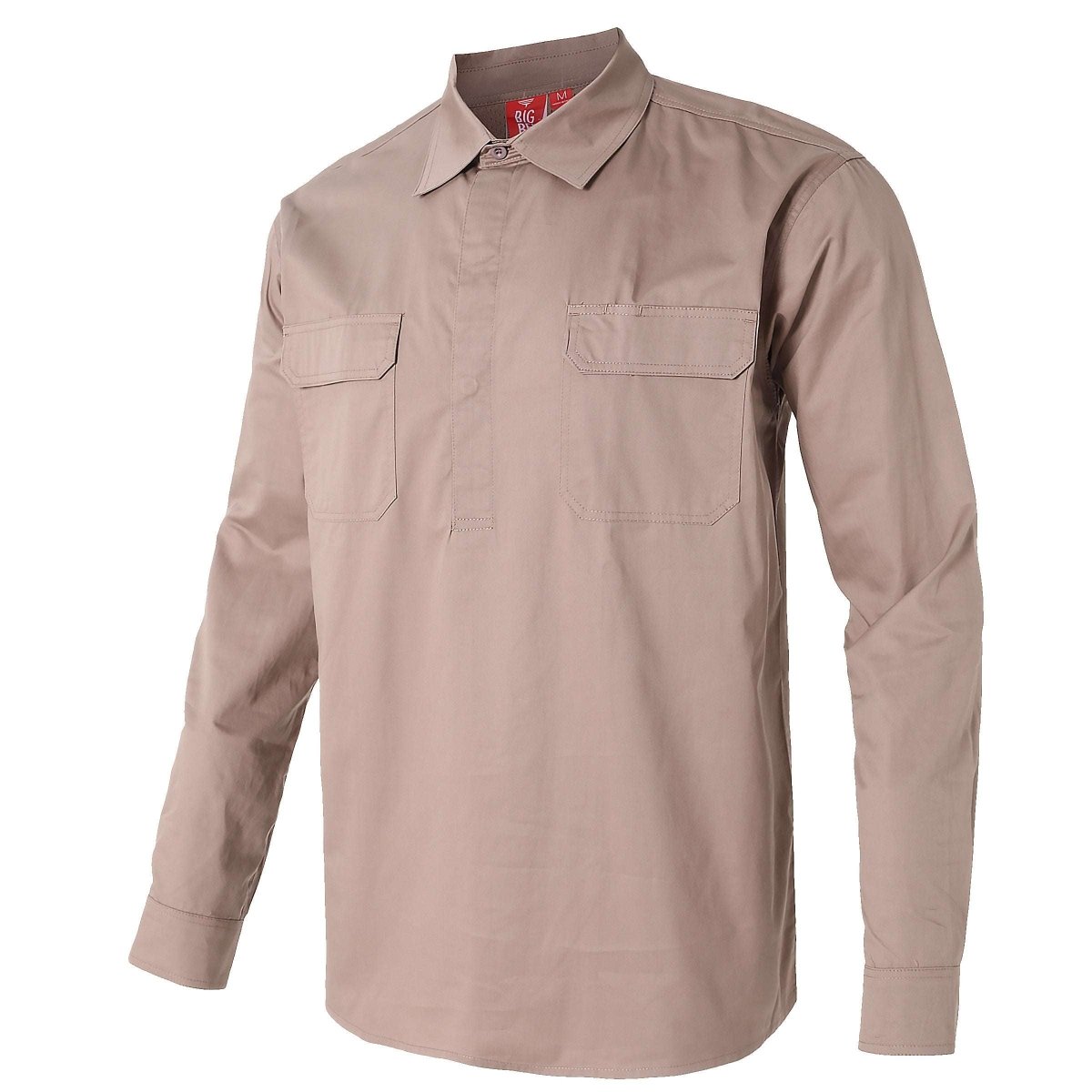 "Closed Front Lightweight Cotton Work shirt in khaki, Long Sleeve, side – Big Bee Workwear"