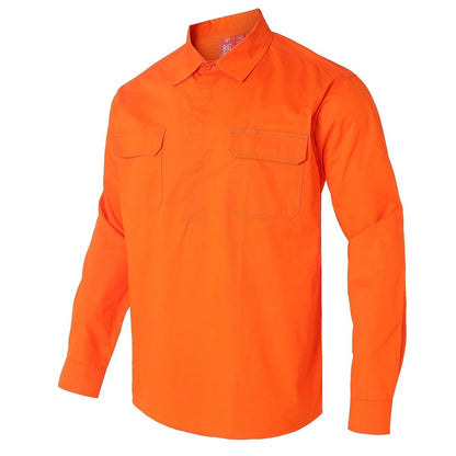 "Closed Front Lightweight Cotton Work shirt in orange, Long Sleeve, side – Big Bee Workwear"
