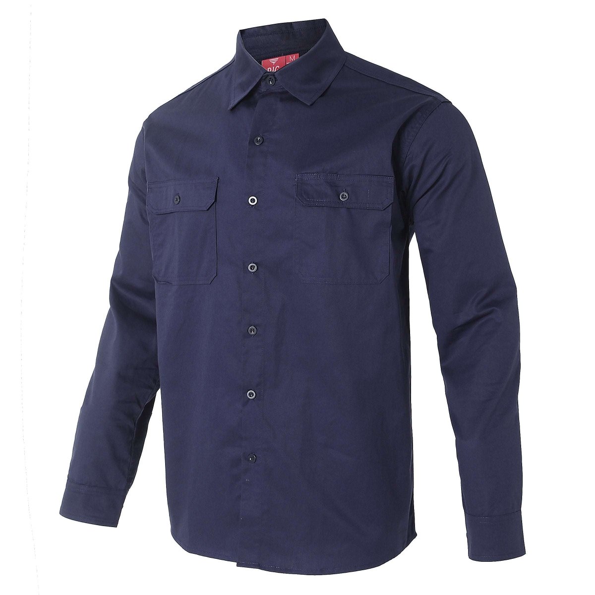 "Men’s Lightweight Cotton Work shirt in navy blue, Long Sleeve, side – Big Bee Workwear"