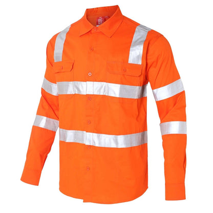 "Unisex Hi Vis Work shirt in orange reflective H back, Long Sleeve, side – Big Bee Workwear"