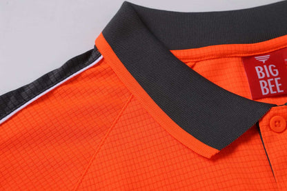 "Hi-Vis Long Sleeve Panel polo shirt collar detail close-up – Big Bee Workwear"