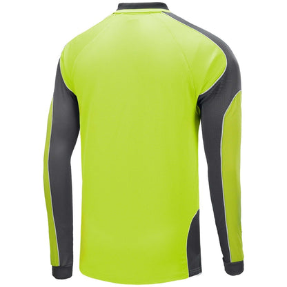 "Hi-Vis Long Sleeve Panel polo shirt in yellow with grey charcoal, back – Big Bee Workwear"