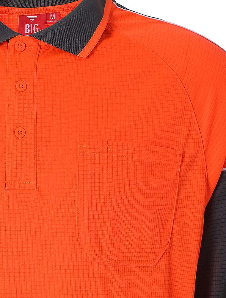 "Hi-Vis Long Sleeve Panel polo shirt chest detail close-up – Big Bee Workwear"