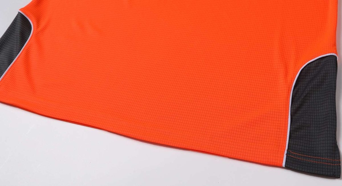 "Hi-Vis Long Sleeve Panel polo shirt hem detail close-up – Big Bee Workwear"