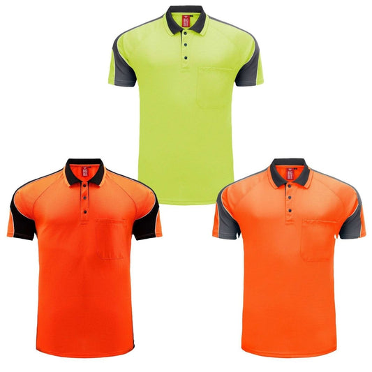 "Hi-Vis Short Sleeve Panel polo shirt, multi-colour options overview – Big Bee Workwear"