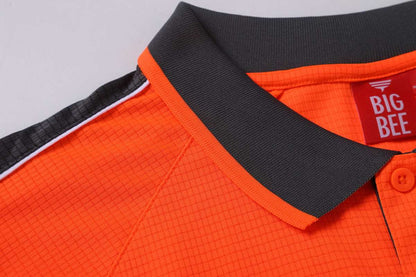 "Hi-Vis Short Sleeve Panel polo shirt collar detail close-up – Big Bee Workwear"