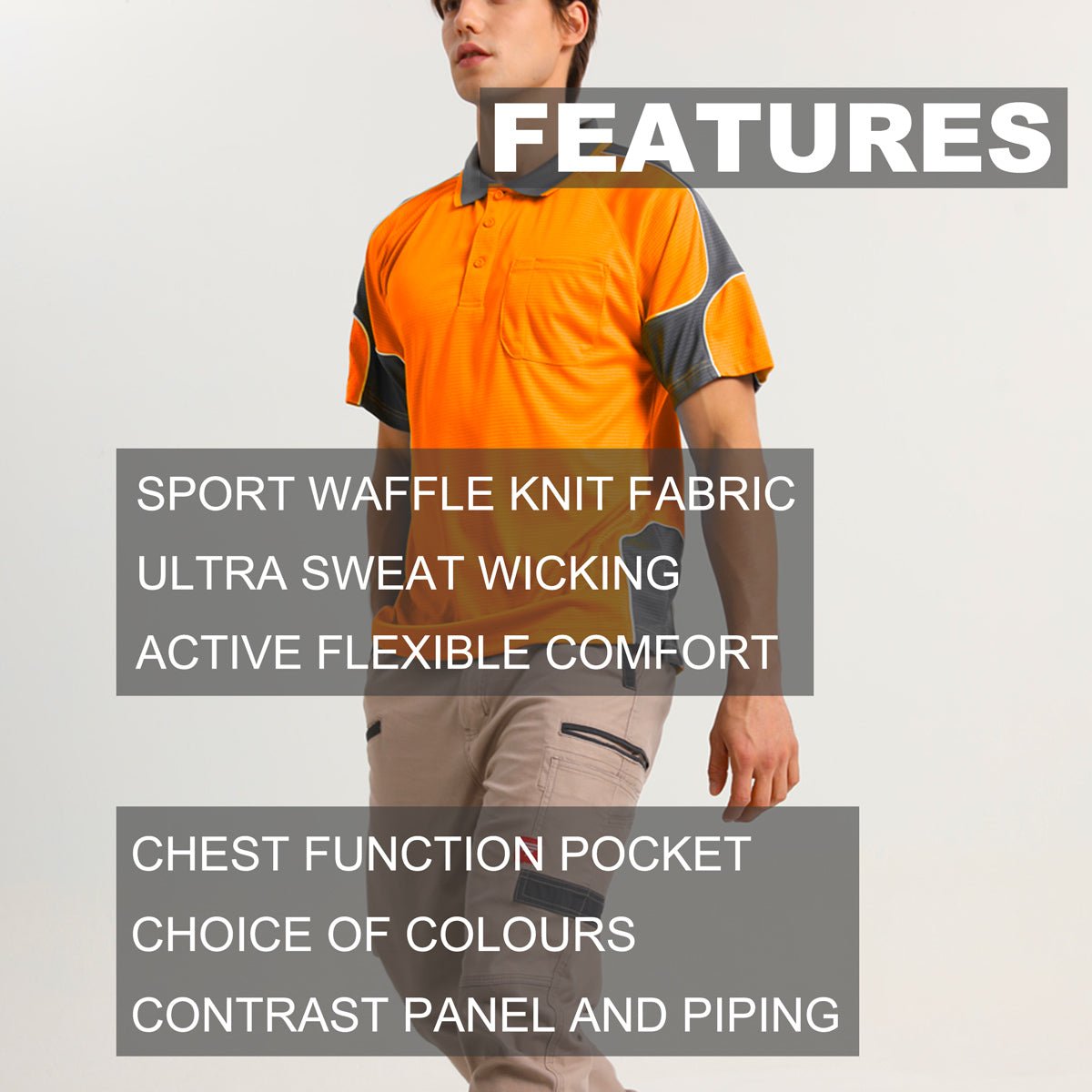 "Hi-Vis Short Sleeve Panel polo shirt key features – Big Bee Workwear"