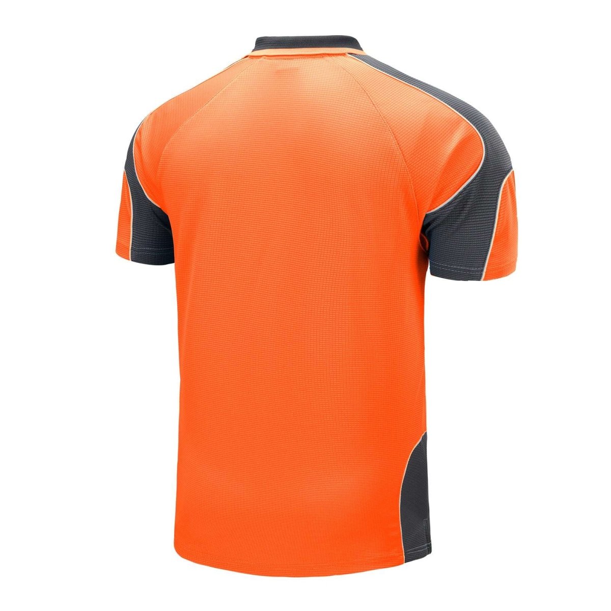 "Hi-Vis Short Sleeve Panel polo shirt in orange with grey charcoal, back – Big Bee Workwear"
