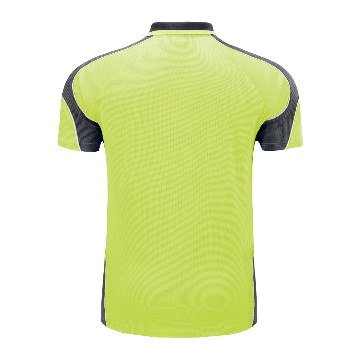 "Hi-Vis Short Sleeve Panel polo shirt in yellow with grey charcoal, back – Big Bee Workwear"