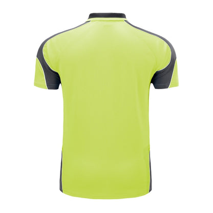 "Hi-Vis Short Sleeve Panel polo shirt in yellow with grey charcoal, back – Big Bee Workwear"