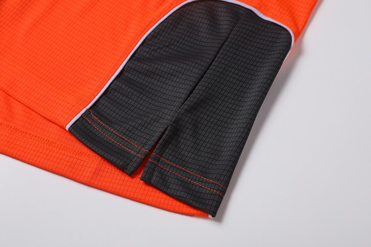 "Hi-Vis Short Sleeve Panel polo shirt hem-contrast detail close-up – Big Bee Workwear"