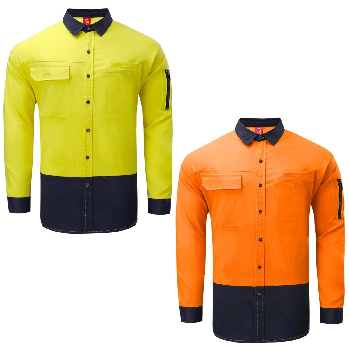 "PULSE Hi Vis Stretch Cotton Work shirt, Long Sleeve, multi-colour options overview – Big Bee Workwear"