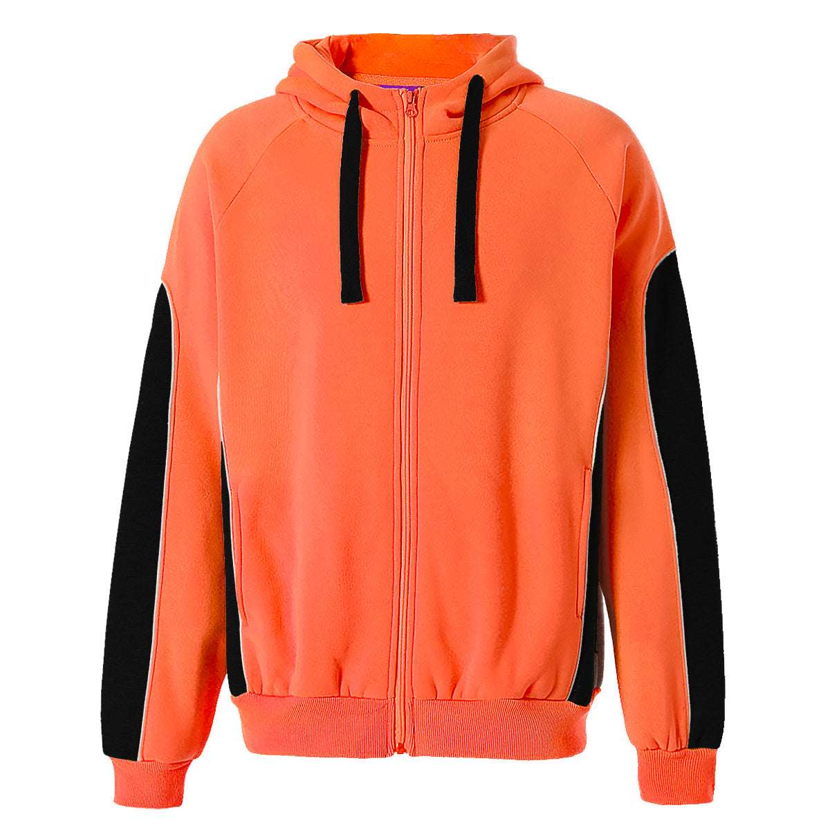 "Ladies Panel Hi-Vis Work Hoodie in orange black, front – Big Bee Workwear"