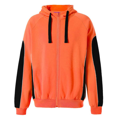 "Ladies Panel Hi-Vis Work Hoodie in orange black, front – Big Bee Workwear"