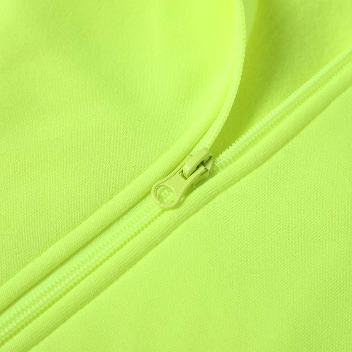 "Ladies Panel Hi-Vis Work Hoodie zipper detail close-up – Big Bee Workwear"