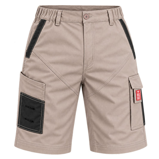 "elite work shorts in khaki grey, front – Big Bee Workwear"