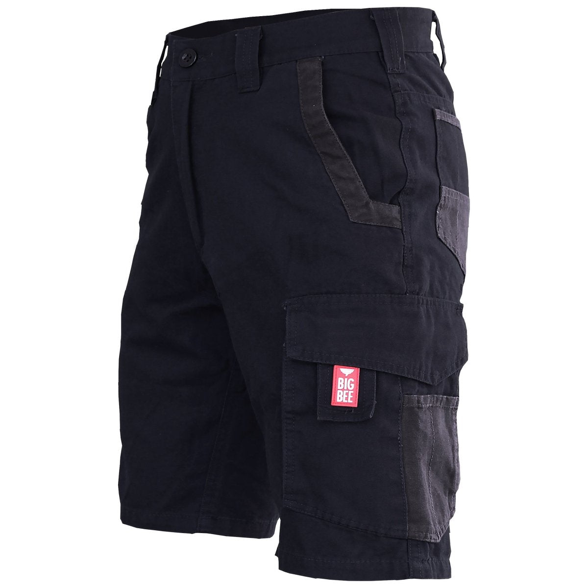 "elite work shorts in Black with grey, front – Big Bee Workwear"