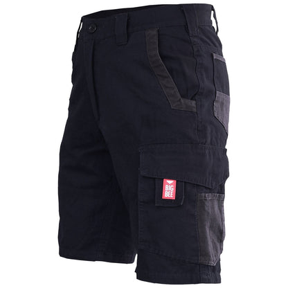 "elite work shorts in Black with grey, front – Big Bee Workwear"