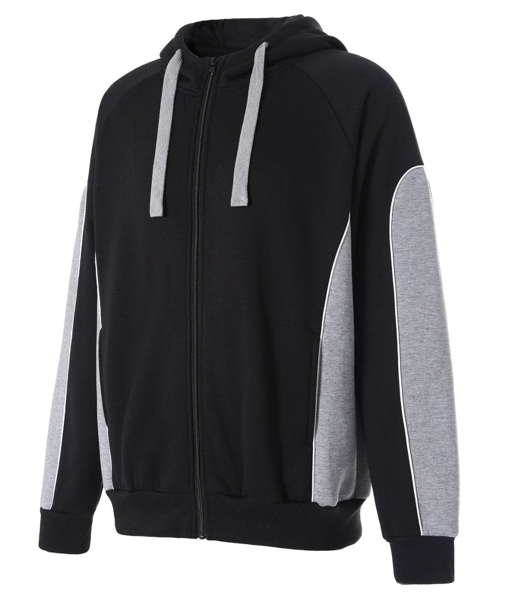 "Ladies Panel Full Zip Hoodie Jumper in Black with grey, Contrast Sleeve, side – Big Bee Workwear"