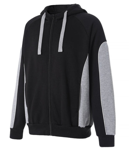 "Ladies Panel Full Zip Hoodie Jumper in Black with grey, Contrast Sleeve, side – Big Bee Workwear"