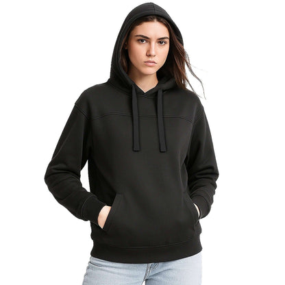 "ladies fly hoodie in black, model front – Big Bee Workwear"