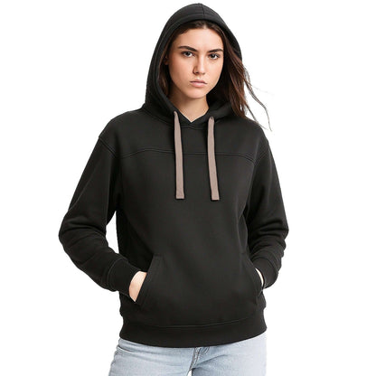 "ladies fly hoodie in Black with gold champagne, model front – Big Bee Workwear"