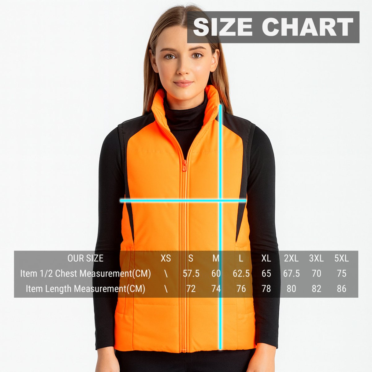 "ladies strike puffer vest size chart – ISUSI"