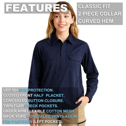"Women’s Closed Front Lightweight Cotton Work shirt, Long Sleeve, key features – Big Bee Workwear"