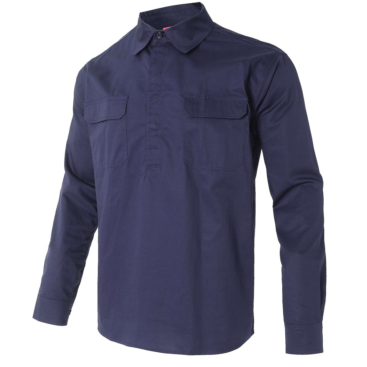 "Women’s Closed Front Lightweight Cotton Work shirt in navy blue, Long Sleeve, side – Big Bee Workwear"