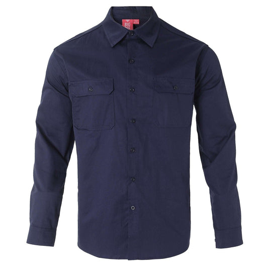 Women’s Lightweight Cotton Work shirt in navy blue, Long Sleeve, front – Big Bee Workwear