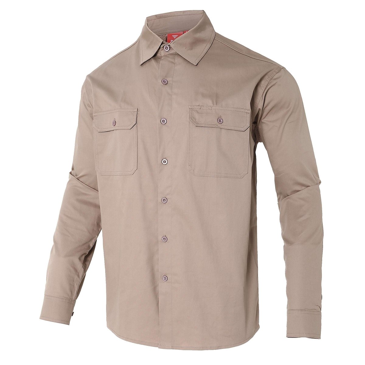 "Women’s Lightweight Cotton Work shirt in khaki, Long Sleeve, side – Big Bee Workwear"