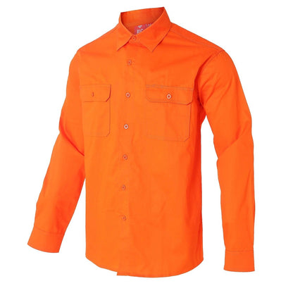 "Women’s Lightweight Cotton Work shirt in orange, Long Sleeve, side – Big Bee Workwear"