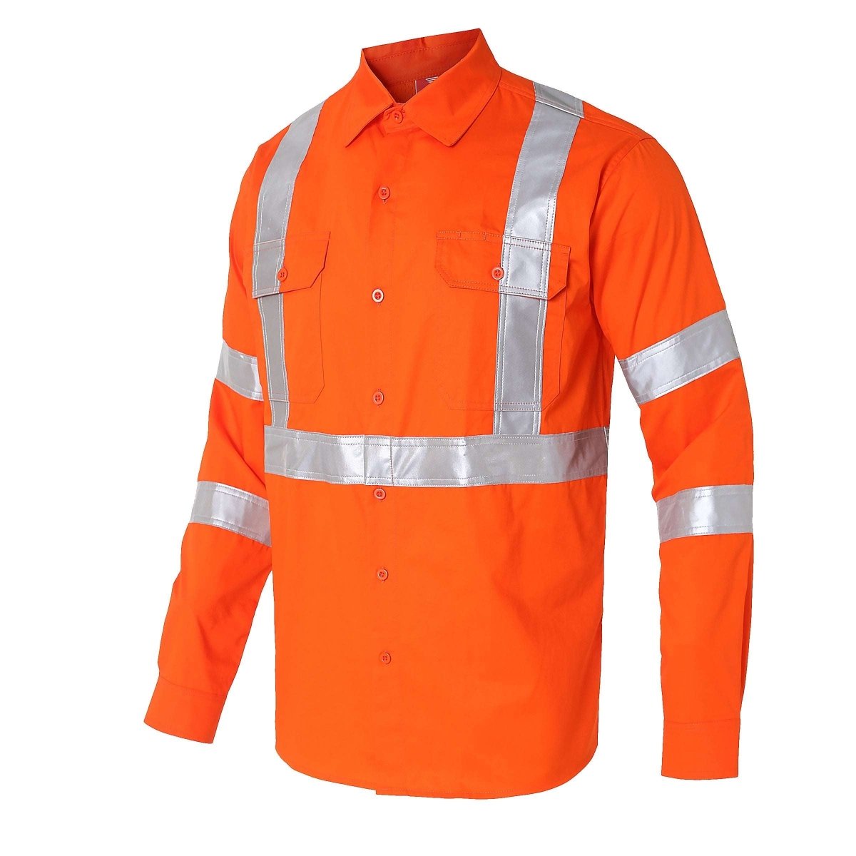 "Women’s Hi Vis Work shirt in Orange, X Back Reflective Tape, Long Sleeve, side – Big Bee Workwear"