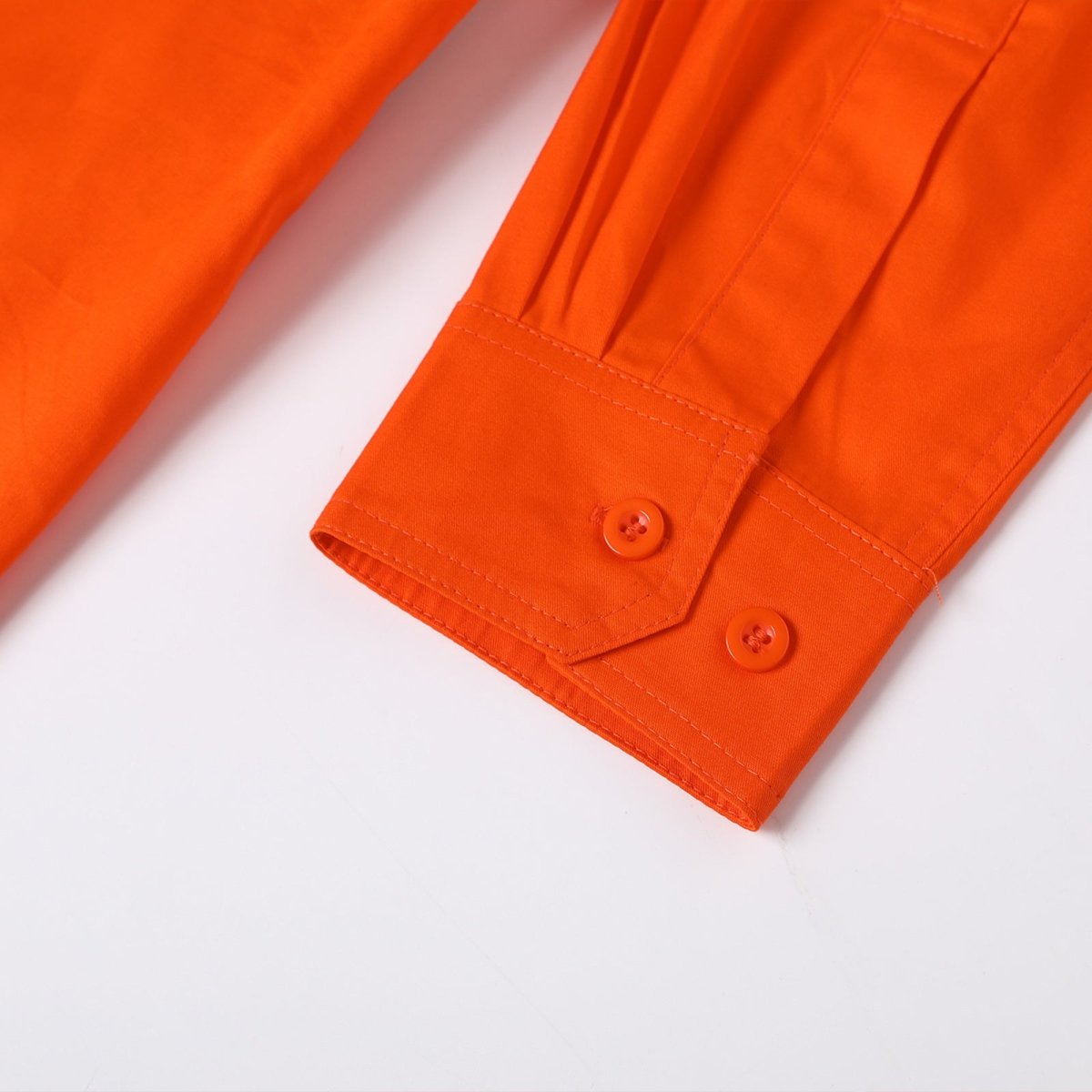 "Women’s Hi Vis Work shirt in Orange, X Back Reflective Tape, Long Sleeve, sleeve detail close-up – Big Bee Workwear"